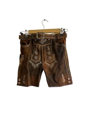 Moser Youth Brown Leather Oktoberfest Lederhosen Shorts German Suede‎